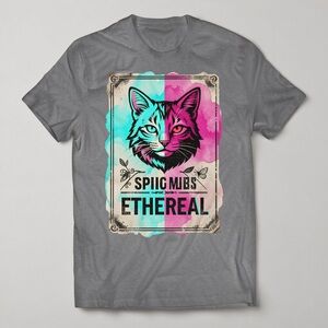 Gildan Gray Tee with Teal & Pink Split-Cat Graphic